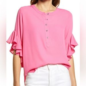 Vince Camuto Pink Ruffle Sleeve Blouse NWT